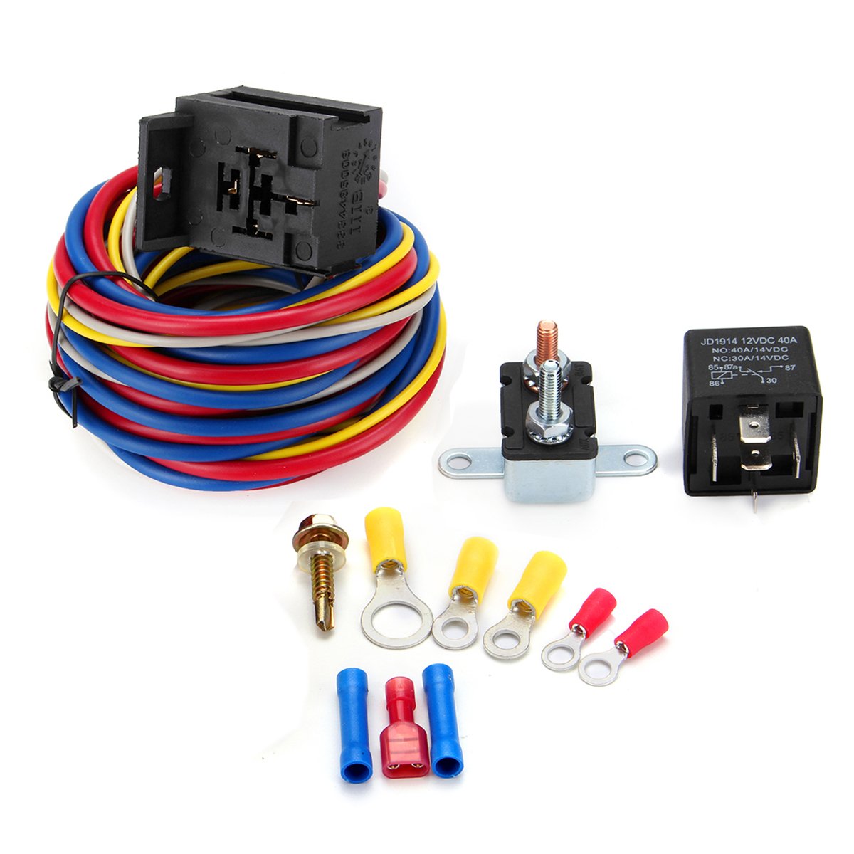 Electric Cooling Fan Wire Harness Kit Relay & Circuit Breaker Wiring