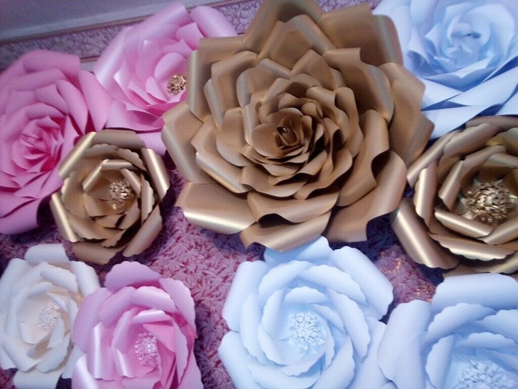 15 pcs Large Paper Flower Backdrop, wedding flowers wall, baby shower