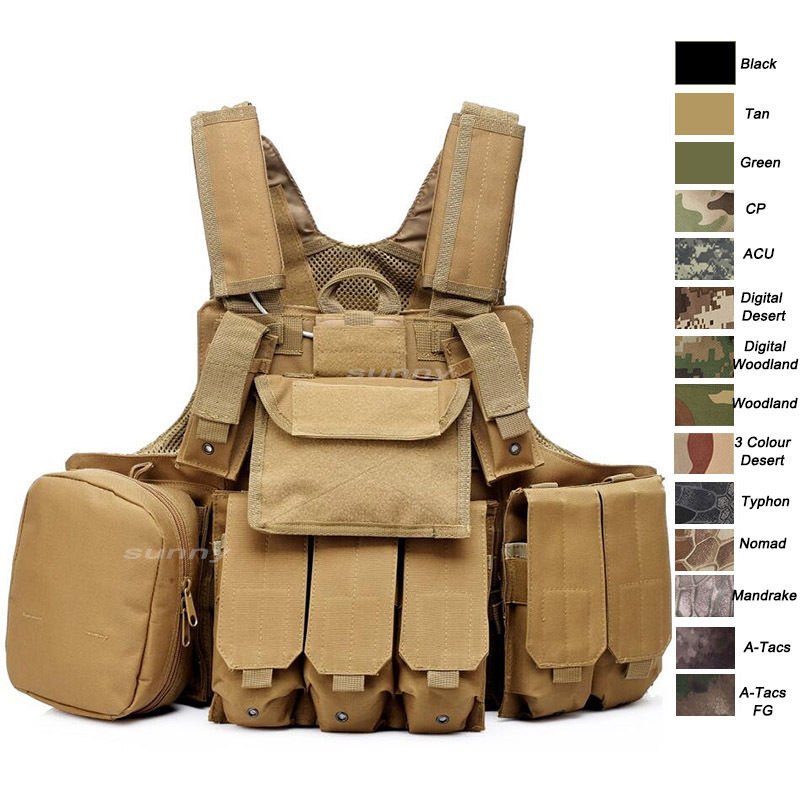 Camouflage Body Armor Combat Assault Tactical Pouch Molle Vest Plat Carrier Vest