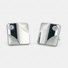 0.03 Carat Round Diamond square Earring with mate polish 14kt white gold Stud