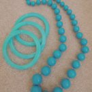 Necklace + 3 Matching Bangle Bracelets Turquoise Blue Costume Jewelry Set 1960s Necklace + 3 Matching Bangle Bracelets Turquoise Blue Costume Jewelry Set 1960s