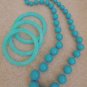 Necklace + 3 Matching Bangle Bracelets Turquoise Blue Costume Jewelry Set 1960s