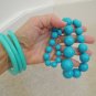 Necklace + 3 Matching Bangle Bracelets Turquoise Blue Costume Jewelry Set 1960s