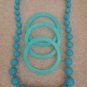 Necklace + 3 Matching Bangle Bracelets Turquoise Blue Costume Jewelry Set 1960s