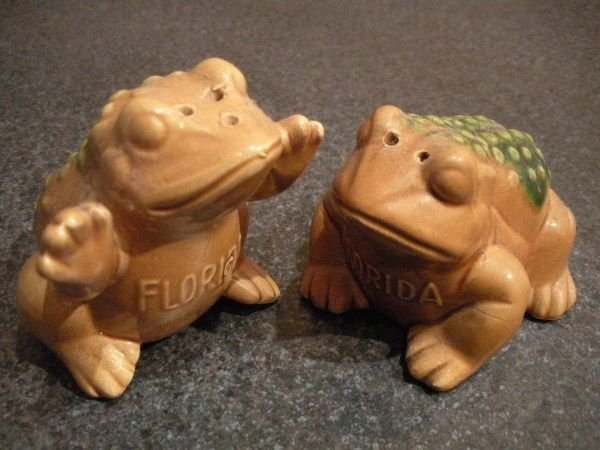 Salt and Pepper Shakers Ceramic Frog Figurine Florida Souvenir Vintage 70s - NEW