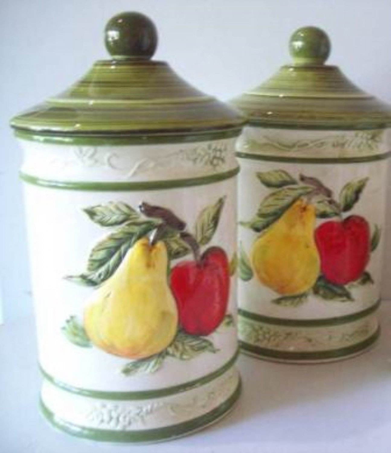 Canisters Ceramic Raised Fruit Design with Lid 2 Cookie Jar Snack