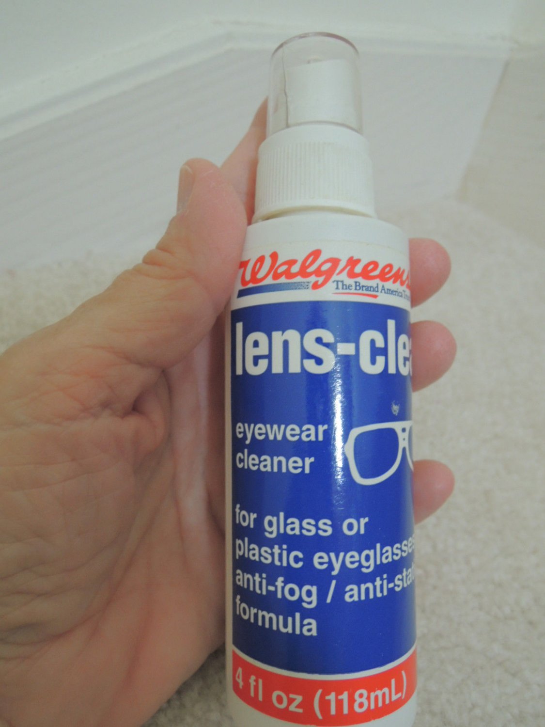 WALGREENS Lens Clear Eye Wear Cleaner Empty 4 fl oz Bottle ONLY Vtg