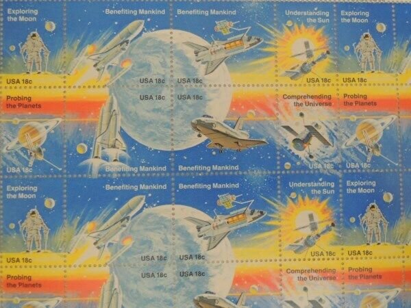 Postage Stamps Exploring The Moon 1981 Scott # 1912-19 / 48 Stamp 18 Cent Sheet
