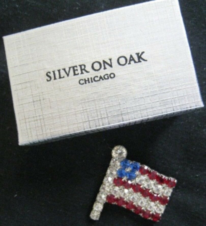 Brooch - Red Blue Clear Rhinestone American Flag Pin On Jewelry $60 Value NIB