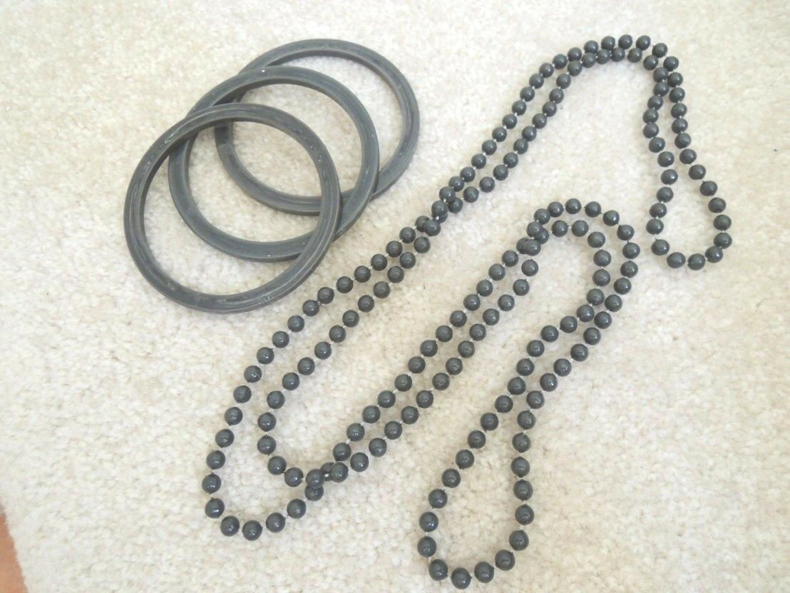 Necklace + Matching Bangle Bracelets Charcoal Gray Costume Jewelry Set Vtg 1960s