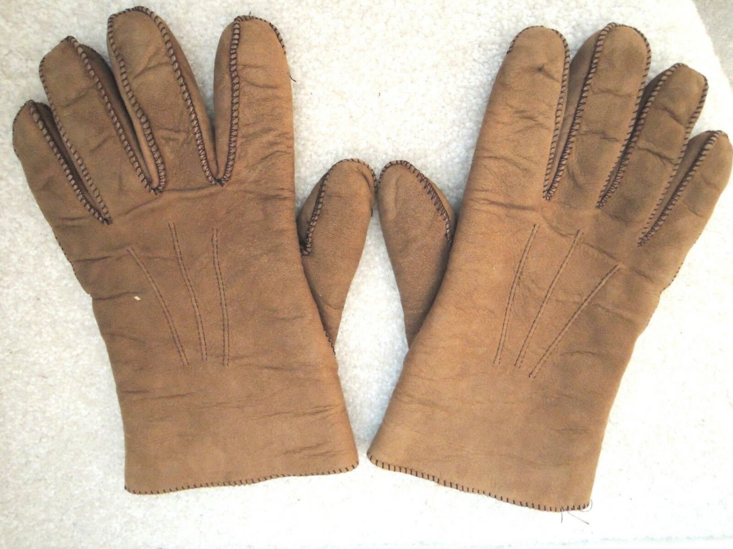 Mens Gloves Size XL Light Brown Suede Lambskin Acrylic Lining EUC