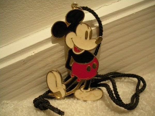 Mickey Mouse Pendant Enamel + Brass Necklace Vtg 60s Disney Memorabilia