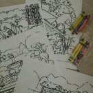 Coloring Pages Garden Theme Line Art + 4 Colored Sample Pages + 2 Pkg Crayons