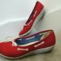 Ladies Shoes Size 8 M Red Cotton Fabric Slip On Wedge Boat Shoe Style $60 Value
