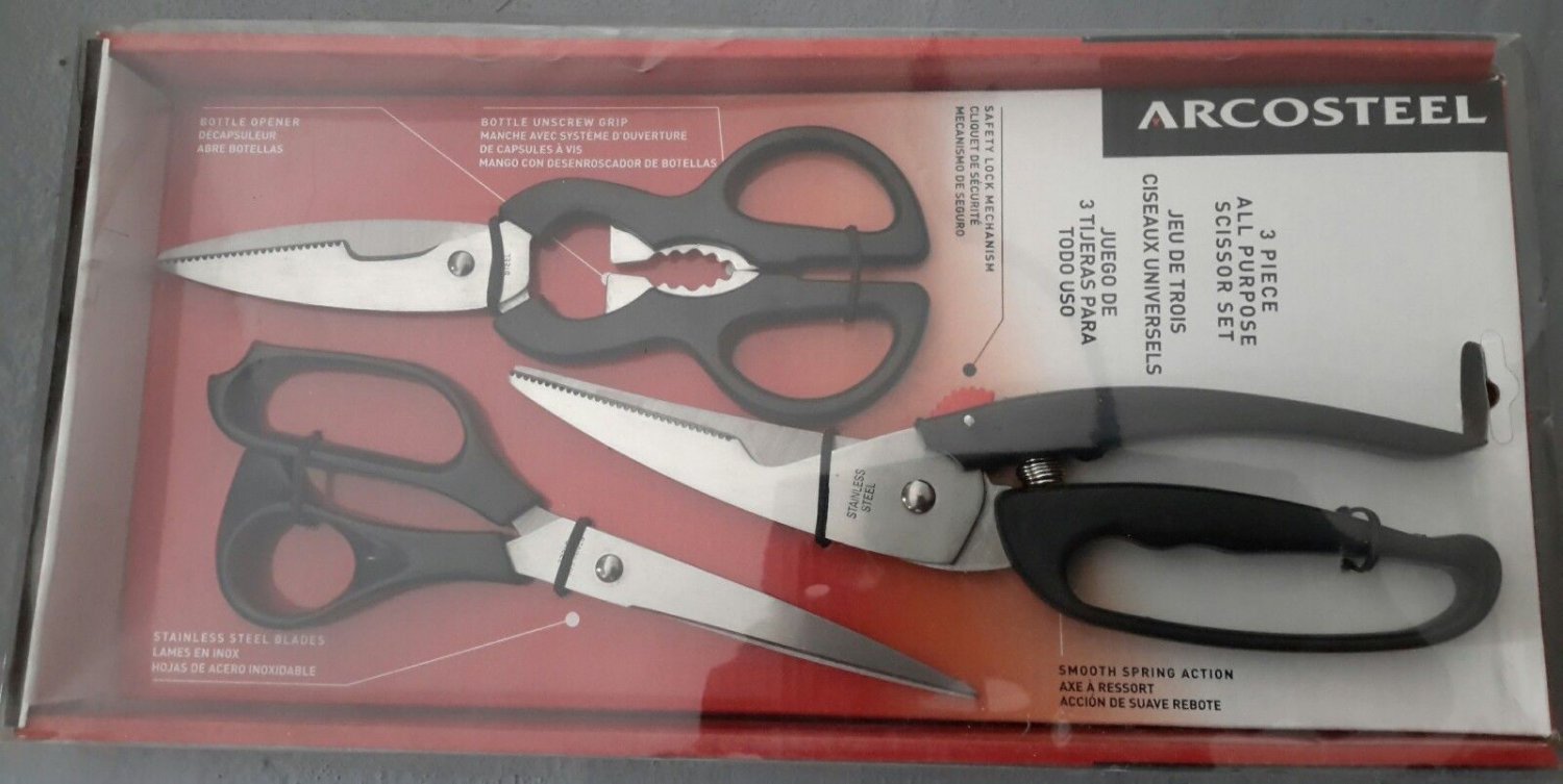 Scissor Set Multi Purpose Shears - 3 Pc ARCOSTEEL Scissors $48 Value NEW