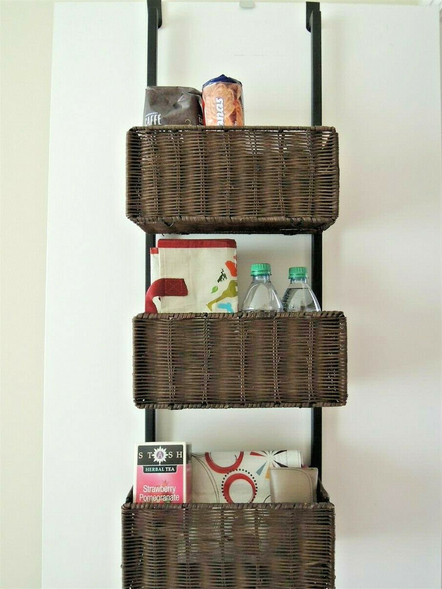Wicker Shelf Unit Over The Door Wrought Iron + Rattan Baskets $150 Value NEW