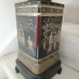Asian Tea Tin Lamp Neutral Shade Vtg Chinese Tea Caddy Lamp Gold + Red on Black