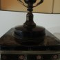 Asian Tea Tin Lamp Neutral Shade Vtg Chinese Tea Caddy Lamp Gold + Red on Black