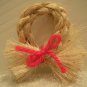 Christmas Ornament Braided Straw Wreath Red Yarn Bow Hand Made Look Vtg 70s