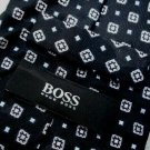 Mens Tie HUGO BOSS 100% Silk - Tiny Square Pattern on Black from Italy NWOT