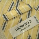 Mens Tie Giorgio 2 Collezioni 100% Silk - Navy + White Stripes on Yellow NWOT