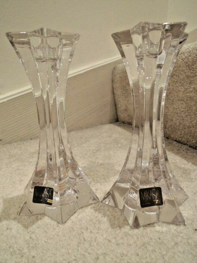 Crystal Candlesticks 2 Art Deco Style Candle Sticks Mikasa Austria $325 Value