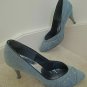 Ladies Shoes Size 8 1/2 B Denim Blue Fabric + Silver Studs 3 " Heels $85 Value