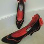 Ladies Shoes Size 8 1/2 B Black Suede Red Accent 3 1/2 " Heel Pumps $120 Value