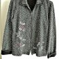 Ladies Jacket Size M Textured B/W Zip Front Floral Embroidery Accent L/S Top EUC