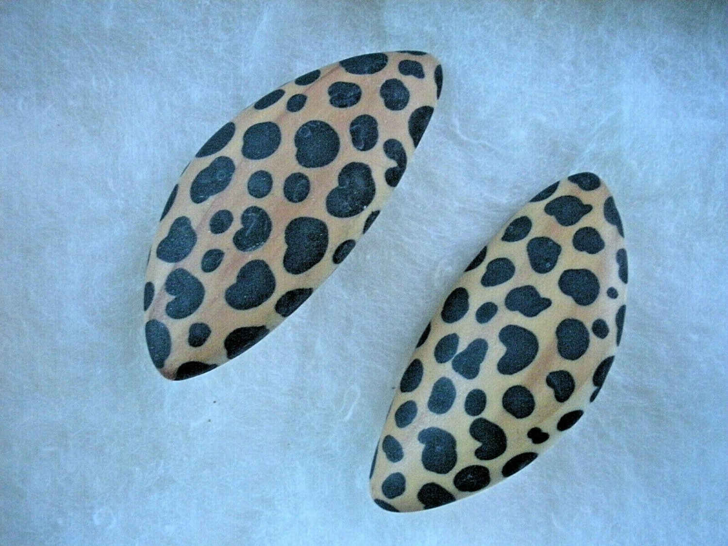 Earrings Leopard Print Hand Painted Ceramic Oblong Clip On Earrings $60 Value
