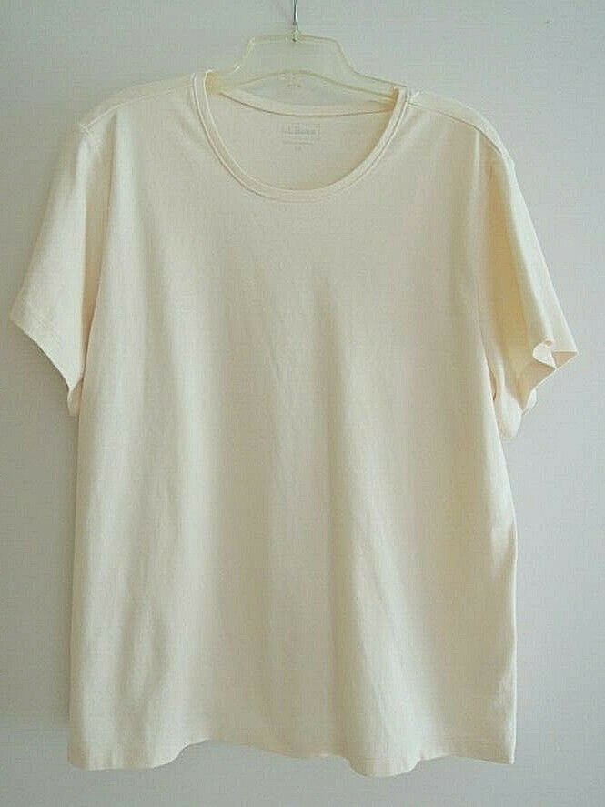 Ladies Top Size 1X Off White S/S Scoop Neck 100% Cotton L.L. Bean Tee EUC