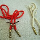 Bolo Tie Brass Tips/Steer Head Clasp Red + White Interchangeable Lariat Rope NEW Bolo Tie Brass Tips/Steer Head Clasp Red + White Interchangeable Lariat Rope NEW
