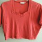 Ladies Crop Top Size L Coral Red S/S Shorter Length Tee 100% Cotton EUC