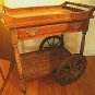 Serving Cart Oak Wood Colonial Style + Shelf + Drawer on Wheels Vtg 70s