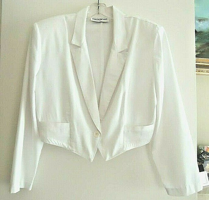 Ladies Jacket Size M White Cropped Tuxedo Style Short Jacket by Francine Browner