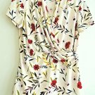 Ladies Blouse Size M Floral Crossover V Neck Top S/S Drape Criss Cross Faux Wrap Ladies Blouse Size M Floral Crossover V Neck Top S/S Drape Criss Cross Faux Wrap