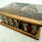 Business Card Holder Box + Matching Paperweight Wood Desk Set Native Folk Scenes
