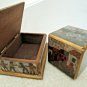 Business Card Holder Box + Matching Paperweight Wood Desk Set Native Folk Scenes