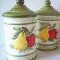Kitchen Canisters 3D Raised Fruit Porcelain Ceramic Jars + Lids 2 Vtg Containers