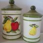 Kitchen Canisters 3D Raised Fruit Porcelain Ceramic Jars + Lids 2 Vtg Containers