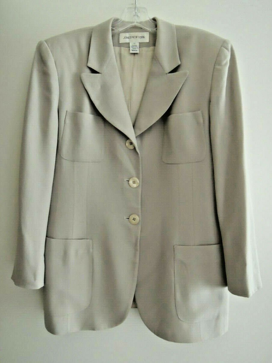 Ladies Jacket Size 12 Beige Blazer by Jones New York $150 Value EUC