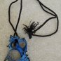 Pendant Shell on Black Rope Genuine Shell Blue Lacquered Necklace Vtg 80s - NWOT