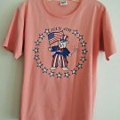 T Shirt Size M July 4th Graphic Teddy Bear Uncle Sam Holds Flag S/S Coral Pink
