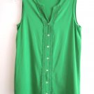 Ladies Top Size S Lace Trim Button Front Kelly Green S/L Tunic LANDS END NWOT