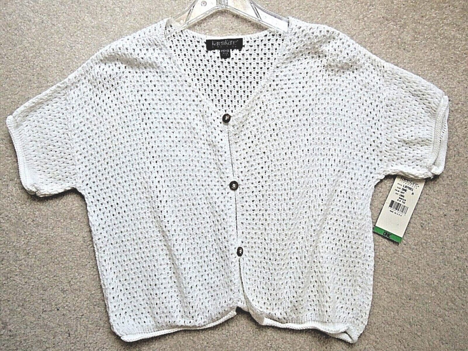 Ladies Top One Size White Open Weave Knit S/S Crop Top $68 Value NWT