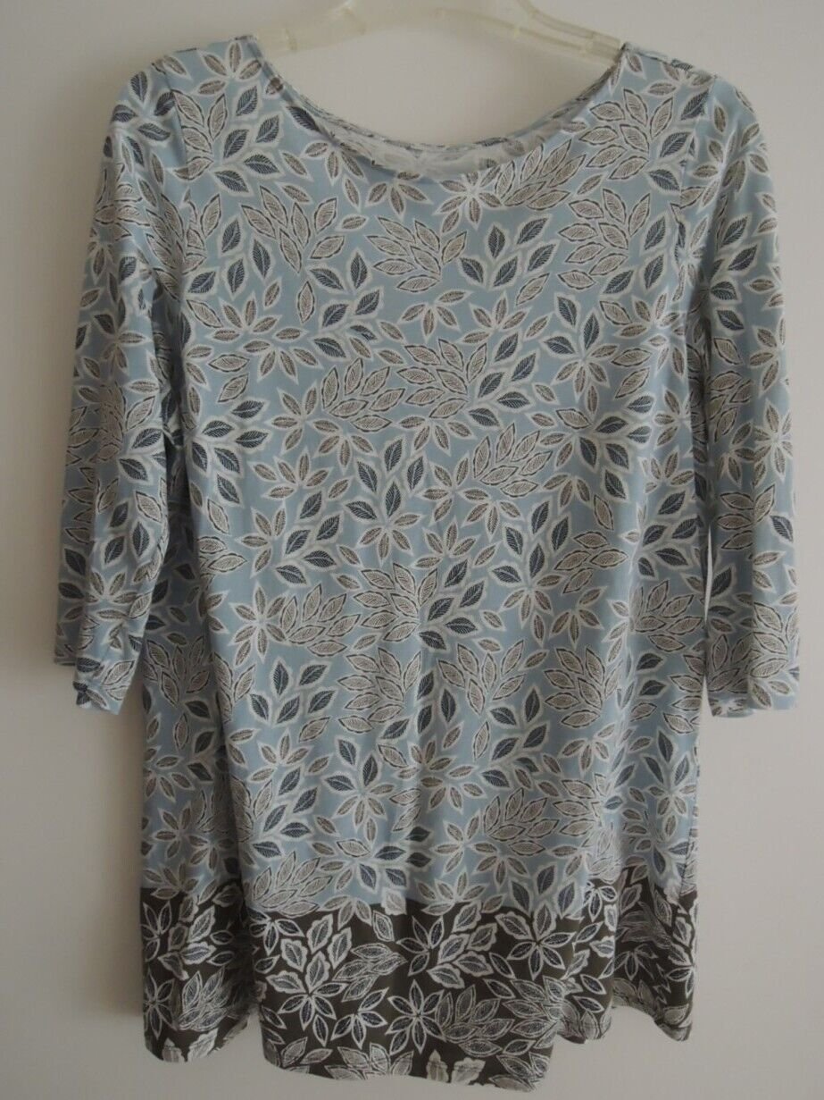 Ladies Top Size M Border Print Bottom Tunic Botanic Leaf Pattern Cotton Blend