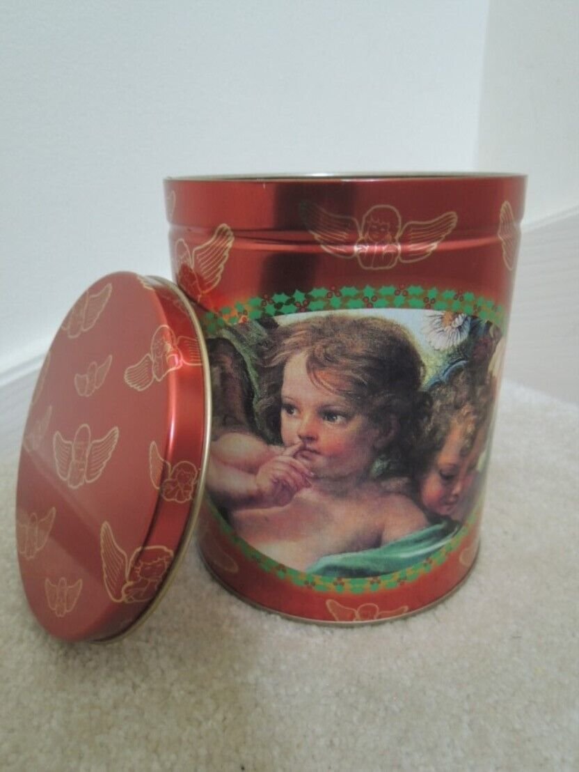 Tin Container Can Angel Cherub Art Maurice Lenell Cookie Tin Collectible Empty