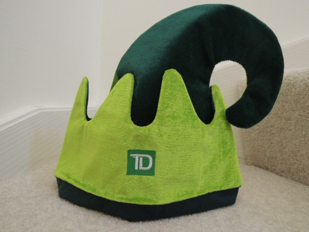Christmas Elf Hat Santas Helper Green Felt Fabric Hat One Size Fits Most - NEW