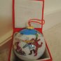 Christmas Ornament Fun in the Snow Scene in Red Linen Cushioned Box NEW