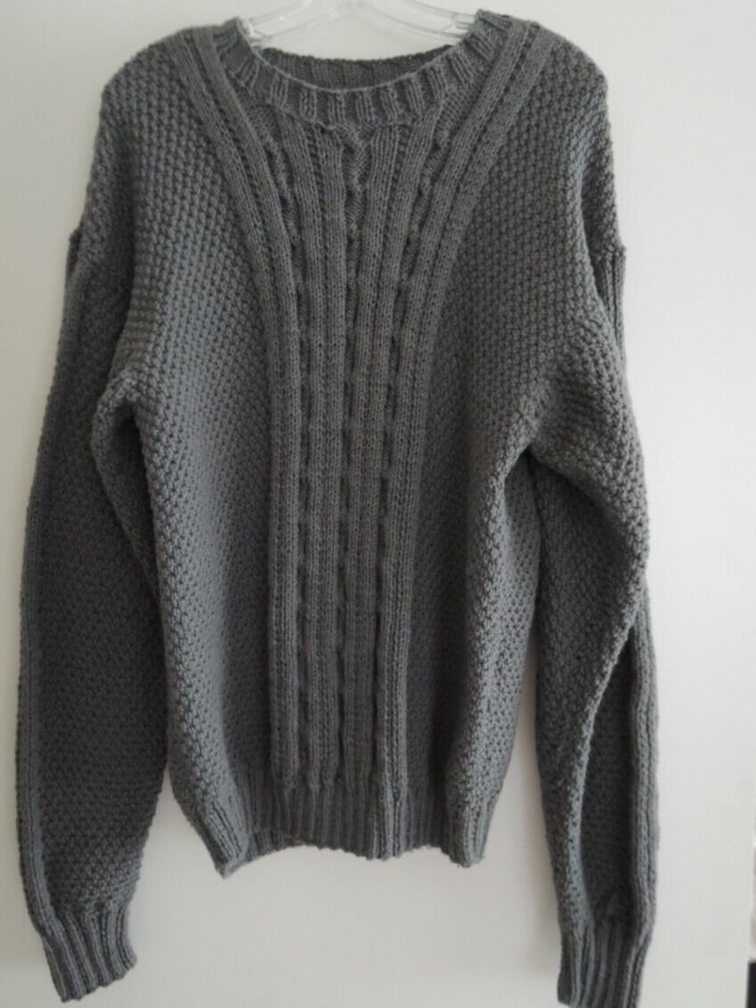 Ski Sweater Size L Gray Cable Front Wool Blend Fishermen Fireside Sweater Unisex